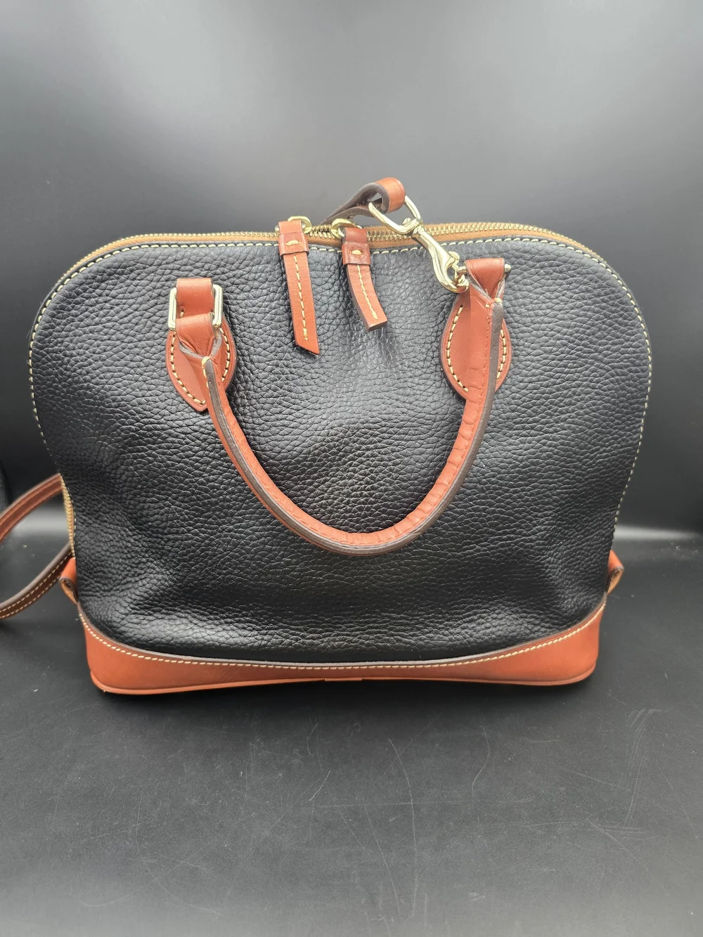 Dooney & Bourke Black and Brown Pebble Leather Satchel